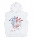 Sp5der Rhinestone OG Web Sleeveless Hoodie White