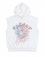 Sp5der Rhinestone OG Web Sleeveless Hoodie White