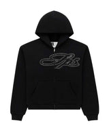 Sp5der Rhinestone Script Zip Up Hoodie Black