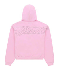 Sp5der Rhinestone Script Zip Up Hoodie Light Pink