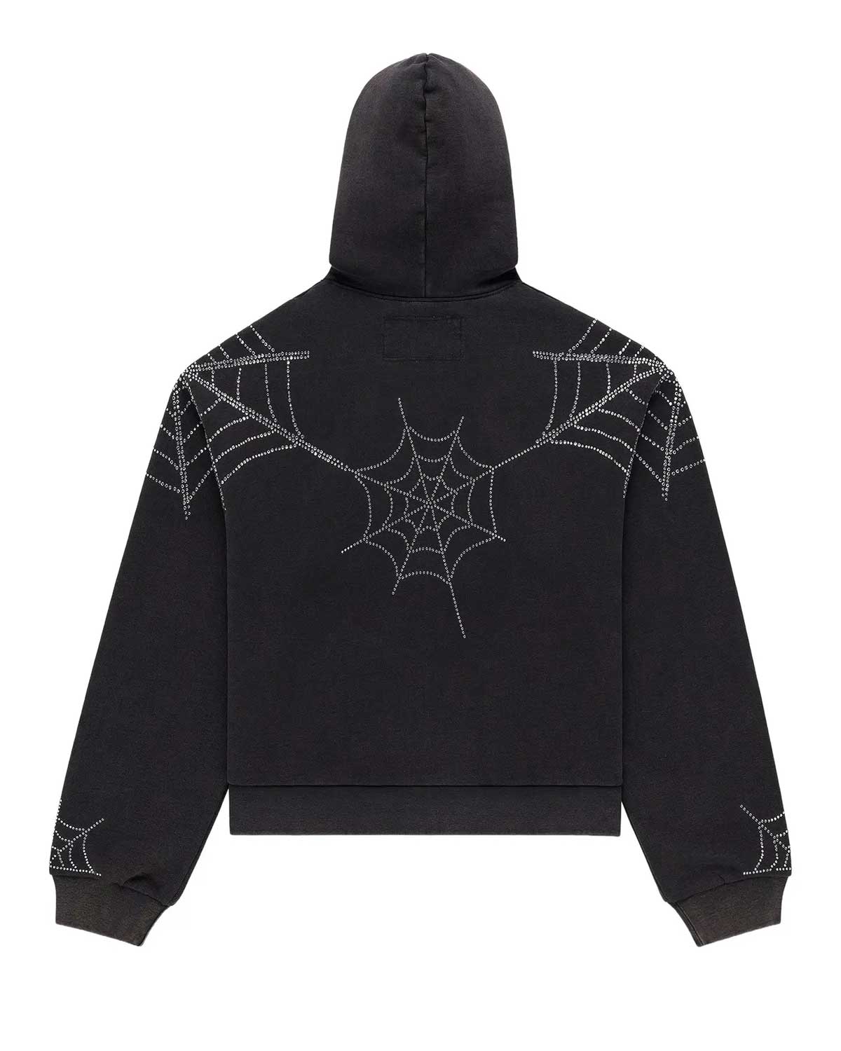 Sp5der Rhinestone Web Zip Up Hoodie Black – Restock AR