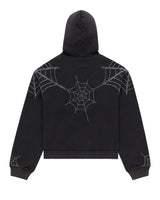 Sp5der Rhinestone Web Zip Up Hoodie Black