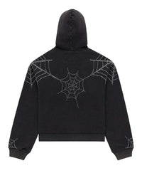 Sp5der Rhinestone Web Zip Up Hoodie Black