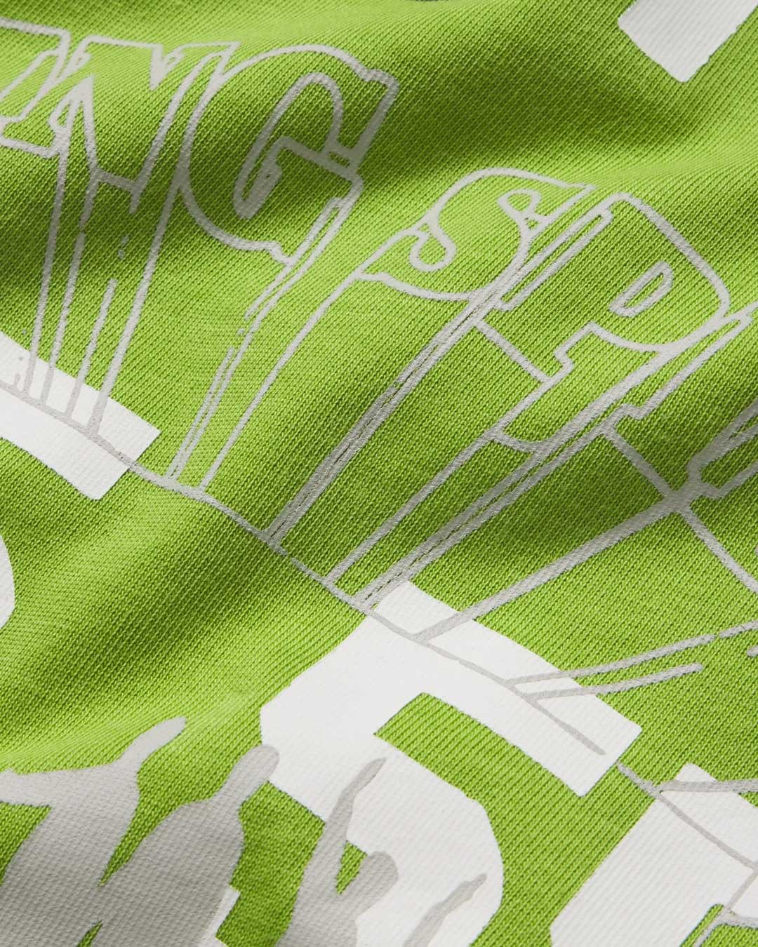 Sp5der SP5 5Luminum Tee light green, close-up of the outlined white print texture