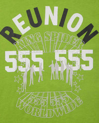 Sp5der SP5 5Luminum Tee light green, close-up of the REUNION 555 King Spider graphic
