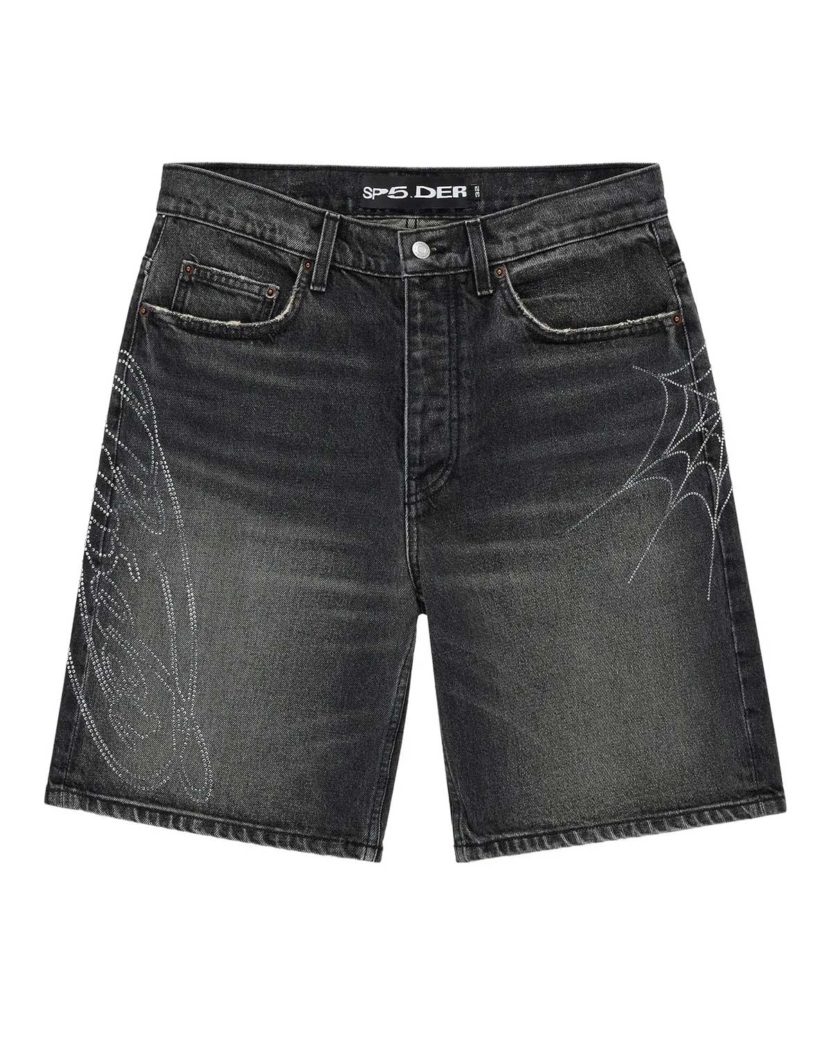 Sp5der Script Web Denim Shorts Black – Restock AR