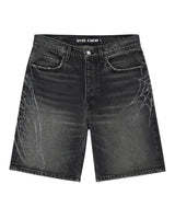 Sp5der Script Web Denim Shorts Black