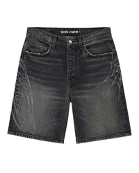 Sp5der Script Web Denim Shorts Black