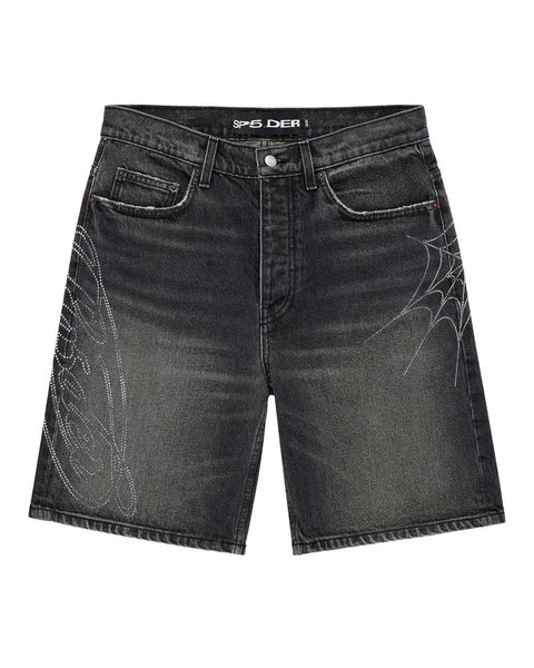 Sp5der Script Web Denim Shorts Black – Restock AR