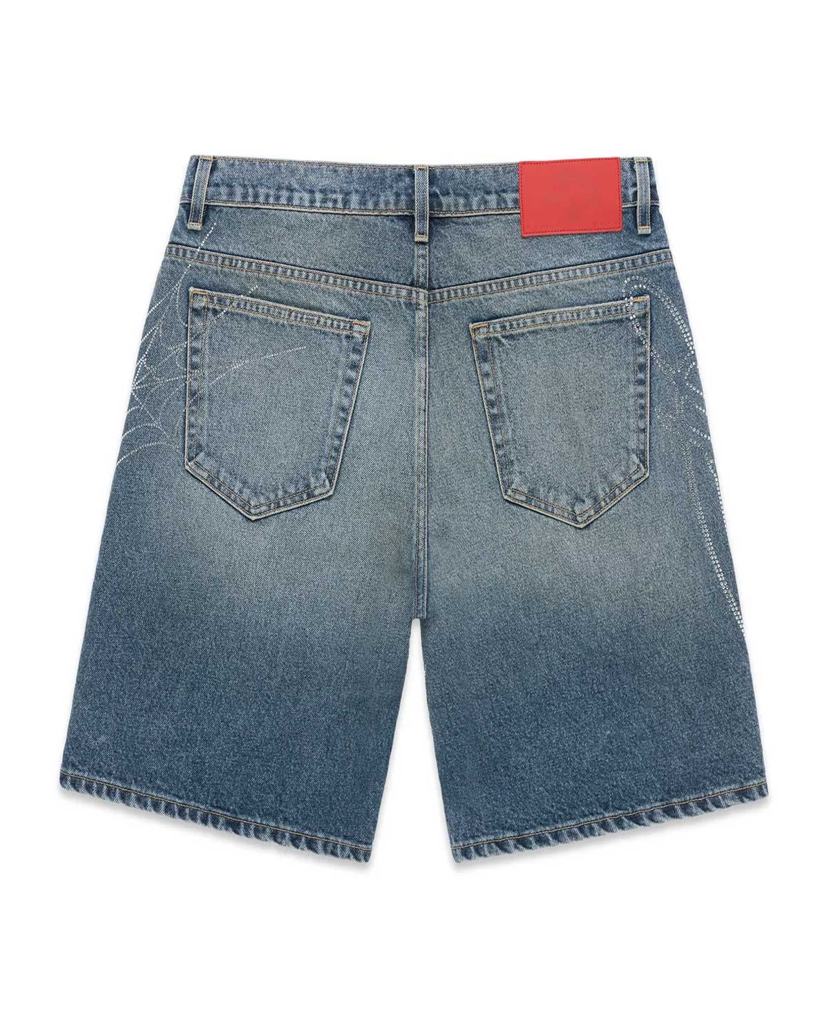 Sp5der Script Web Denim Shorts Indigo Blue