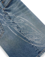 Sp5der Script Web Denim Shorts Indigo Blue