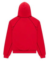 Sp5der Solar Collision Hoodie red, back view in plain red with black piping on the seams