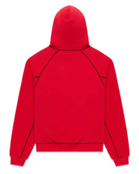 Sp5der Solar Collision Hoodie red, back view in plain red with black piping on the seams