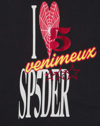 Sp5der Souvenir V2 L/S Tee onyx, close-up of the I-heart-5 Venimeux SP5DER chest graphic
