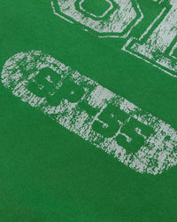 Sp5der Sp5 Jersey Tote Bag kelly green, close-up of the distressed oval Sp5 badge