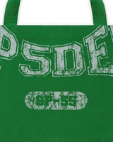Sp5der Sp5 Jersey Tote Bag kelly green, close-up of the arched SP5DER lettering and oval badge