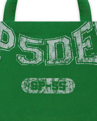 Sp5der Sp5 Jersey Tote Bag kelly green, close-up of the arched SP5DER lettering and oval badge