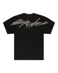 Sp5der TM Rhinestone Tee black, back view with a rhinestone sp5der script across the shoulders