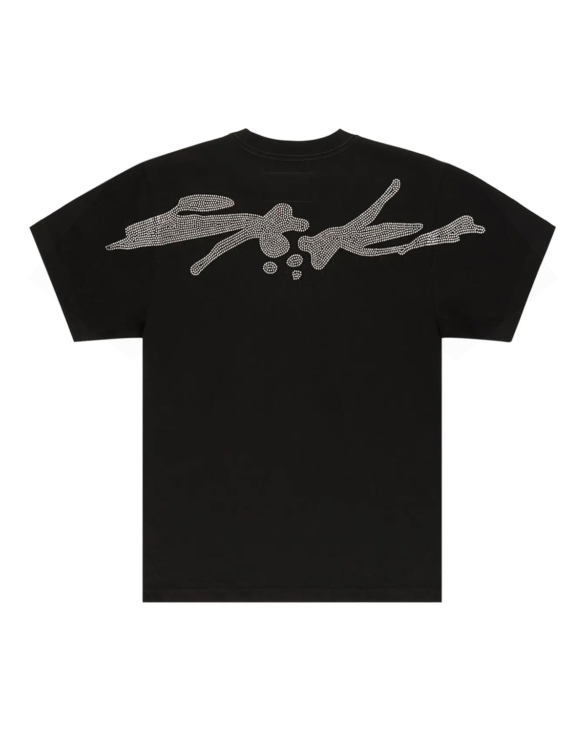 Sp5der TM Rhinestone Tee black, back view with a rhinestone sp5der script across the shoulders