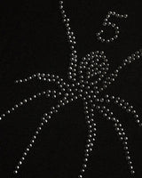 Sp5der TM Rhinestone Tee black, close-up of the rhinestone spider and 5 chest graphic