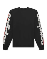 Sp5der Tire Tech L/S Tee black, back view with distressed Sp5der wordmark down each sleeve