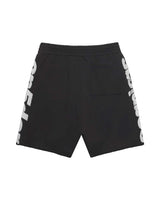 Sp5der Tire Tech Sweatshorts black, back view with patch pocket and Sp5der wordmark down each leg