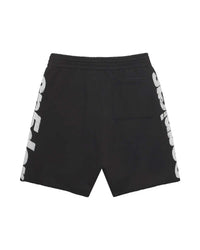 Sp5der Tire Tech Sweatshorts black, back view with patch pocket and Sp5der wordmark down each leg
