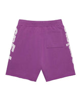 Sp5der Tire Tech Sweatshorts fuchsia pink, back view with patch pocket and Sp5der wordmark down each leg