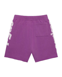 Sp5der Tire Tech Sweatshorts fuchsia pink, back view with patch pocket and Sp5der wordmark down each leg