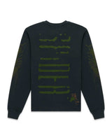 Sp5der Wait L/S Tee black, back view with stacked green distressed print and tonal sleeve prints