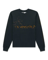 Sp5der Wait L/S Tee black, long sleeve with gold script lettering across the chest, front view