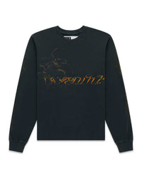 Sp5der Wait L/S Tee black, long sleeve with gold script lettering across the chest, front view