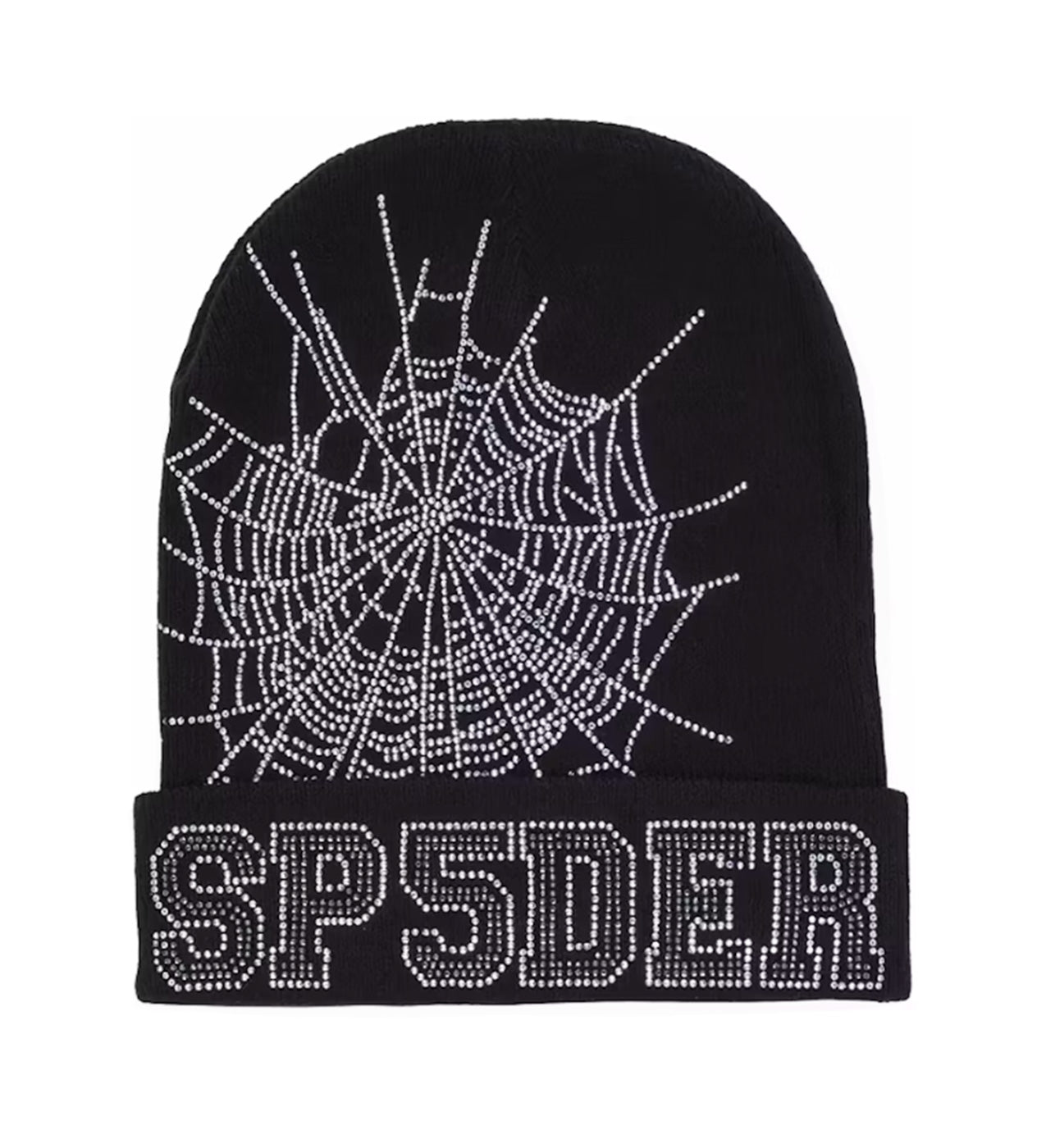 Sp5der Web Rhinestone Beanie Black front view