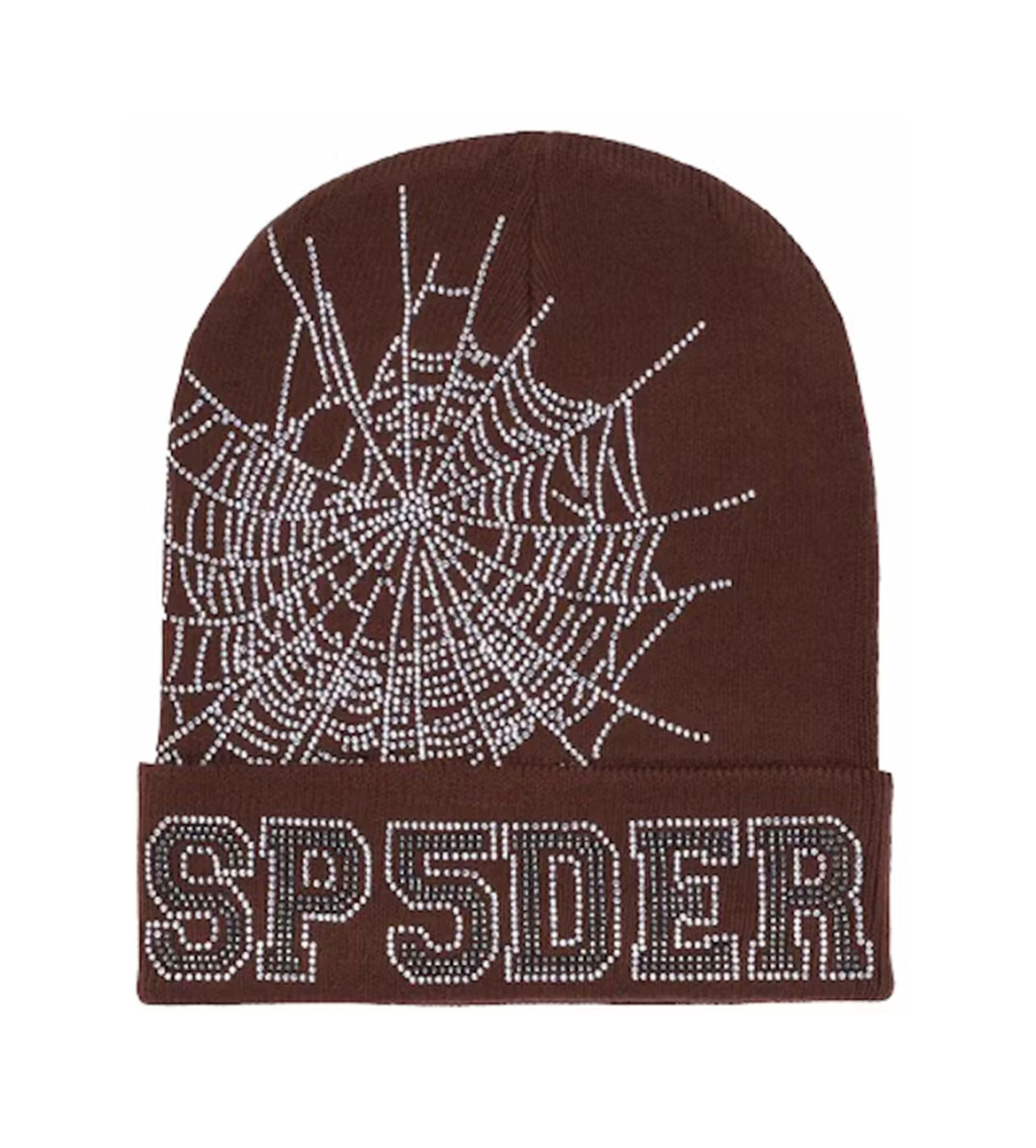 Sp5der Web Rhinestone Beanie Brown front