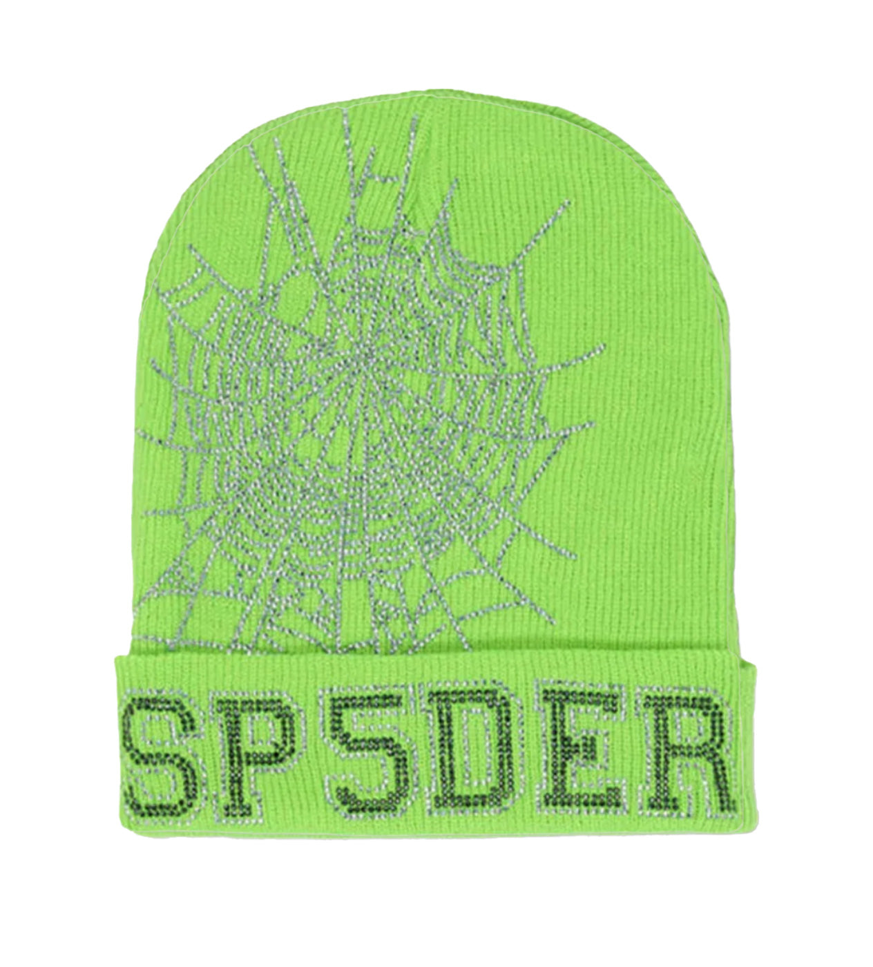 Sp5der Web Rhinestone Beanie Green Front