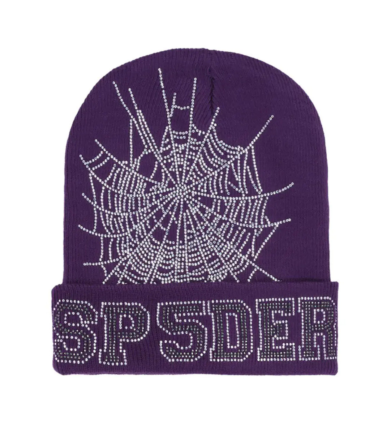 Sp5der Web Rhinestone Beanie Purple front view