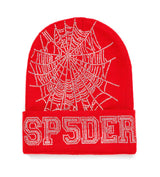 Sp5der Web Rhinestone Beanie Red front view