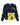 Navy blue sweatshirt with yellow graphics and text on a white background