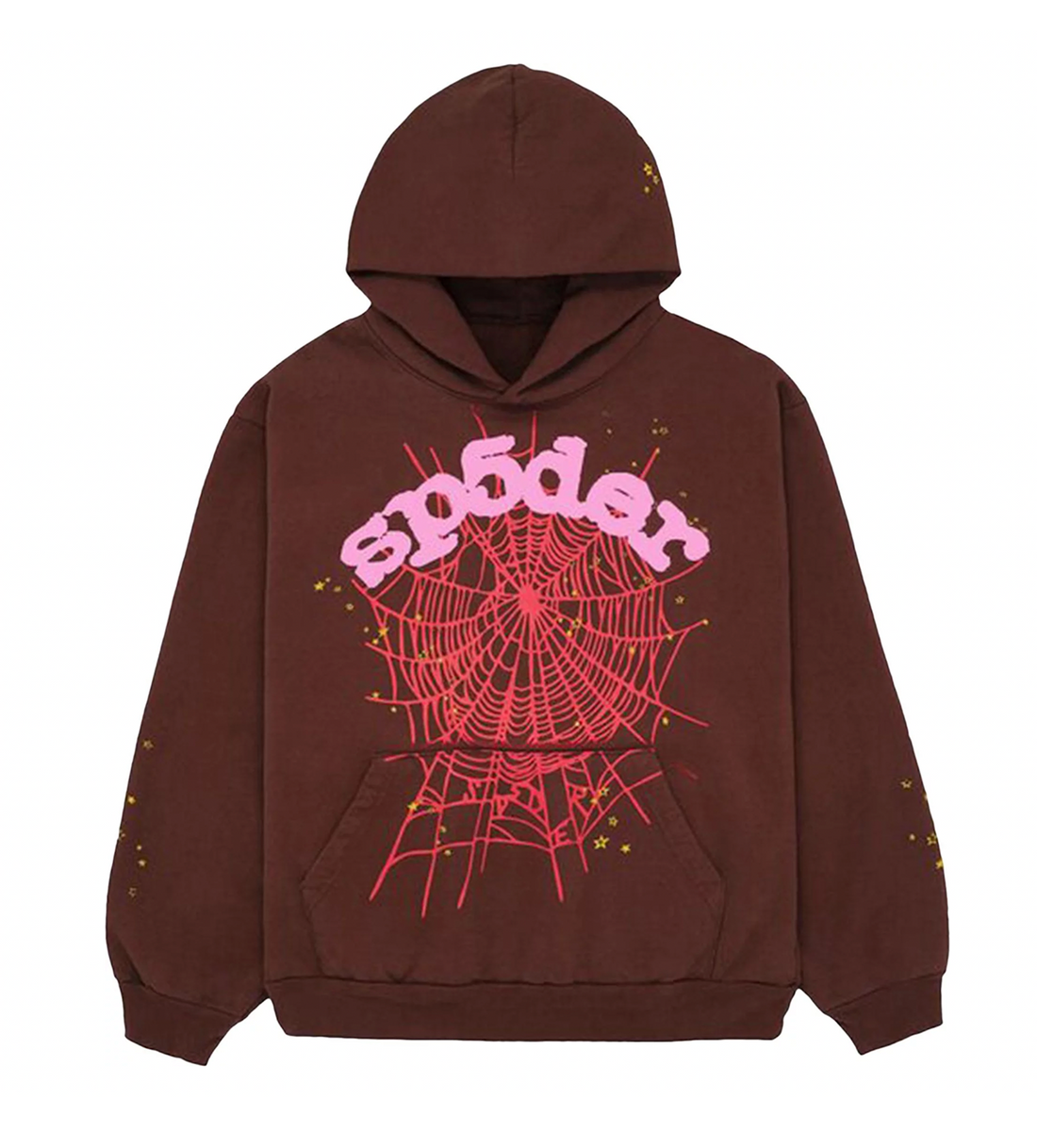 Product Image Of Sp5der Web Logo Hoodie Brown Front View