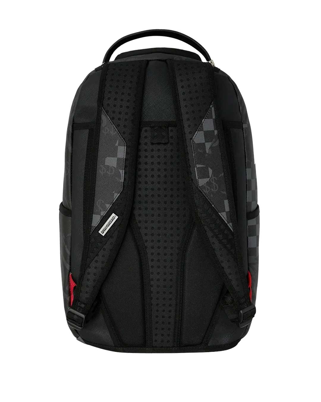 Sprayground 4AM Red Shark Backpack, back view showing padded shoulder straps