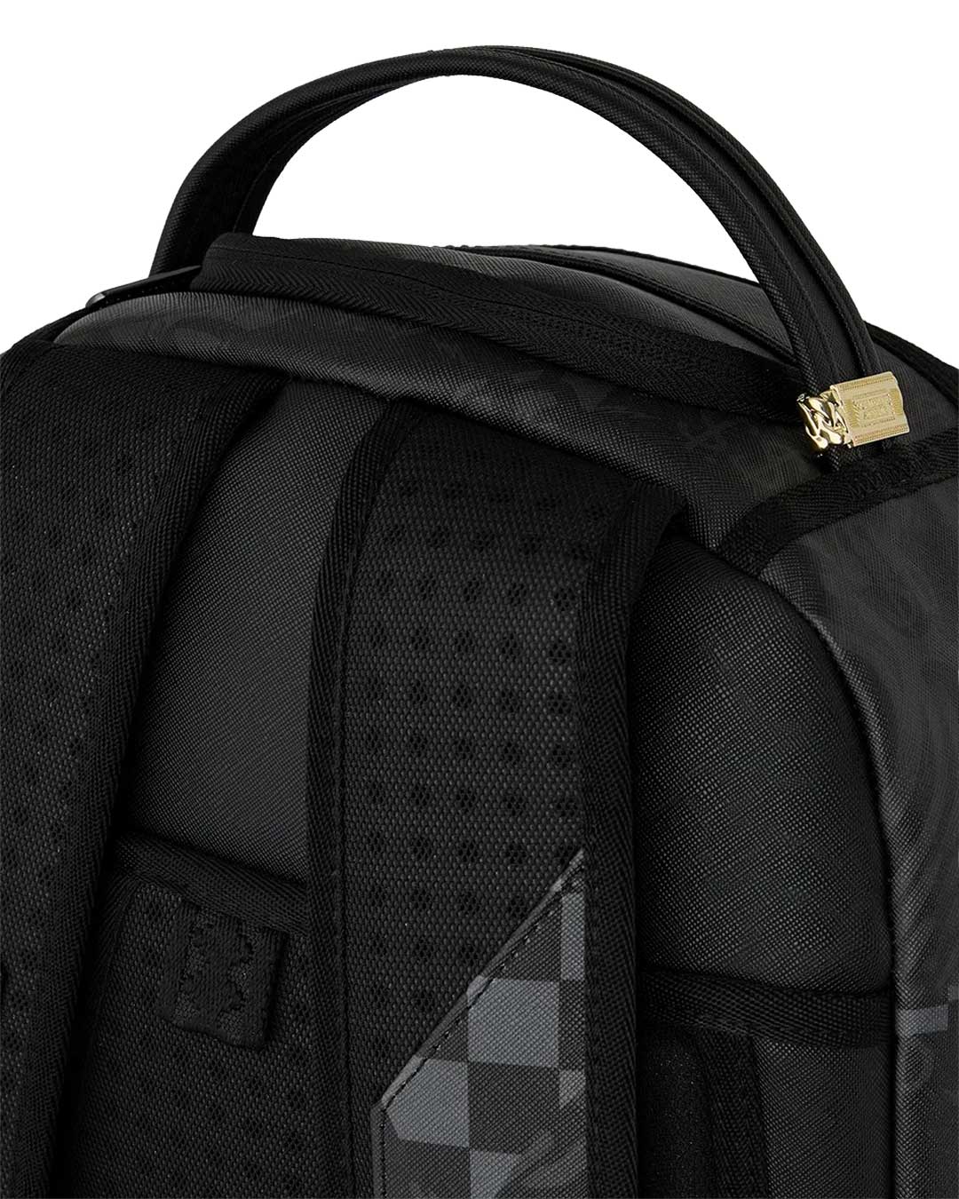 Sprayground 4AM Red Shark Backpack, close-up of the top carry handle