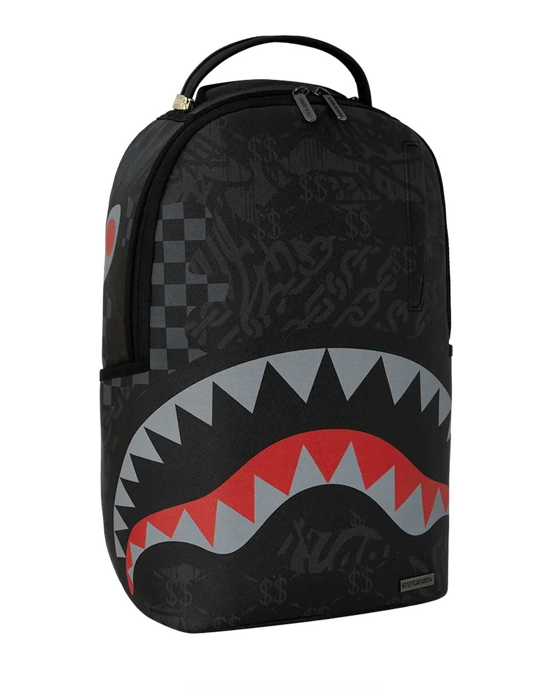 Sprayground 4AM Red Shark Backpack, side profile view