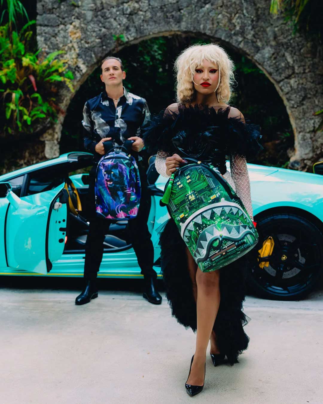 Sprayground A.I. African Intelligence Backpack, worn by a model