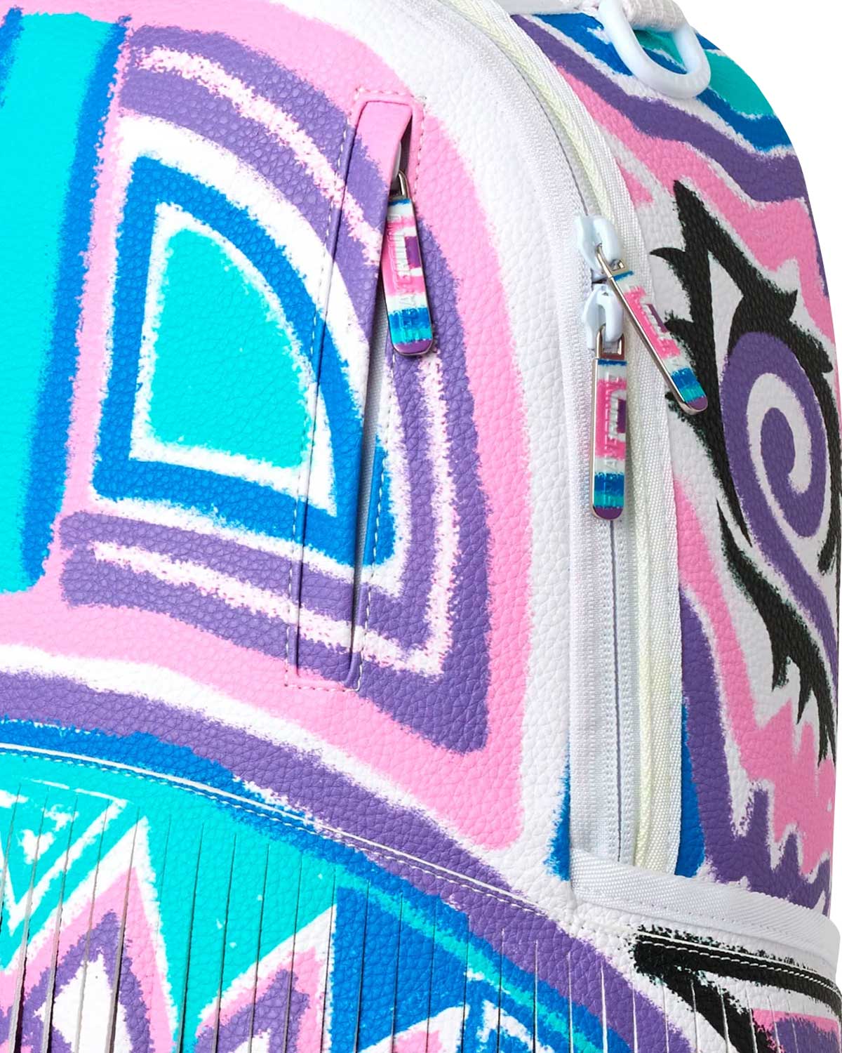 Sprayground AI Fringe Backpack, close-up of the fringe tassels
