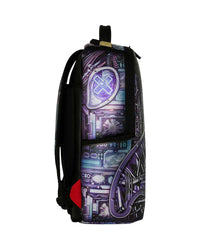 Sprayground Astromane Currency Backpack, side view of the circuitry print