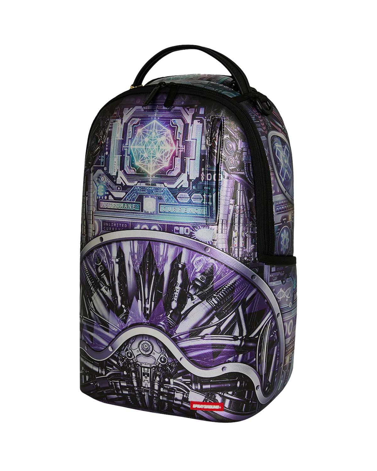 Sprayground Astromane Currency Backpack, side profile view