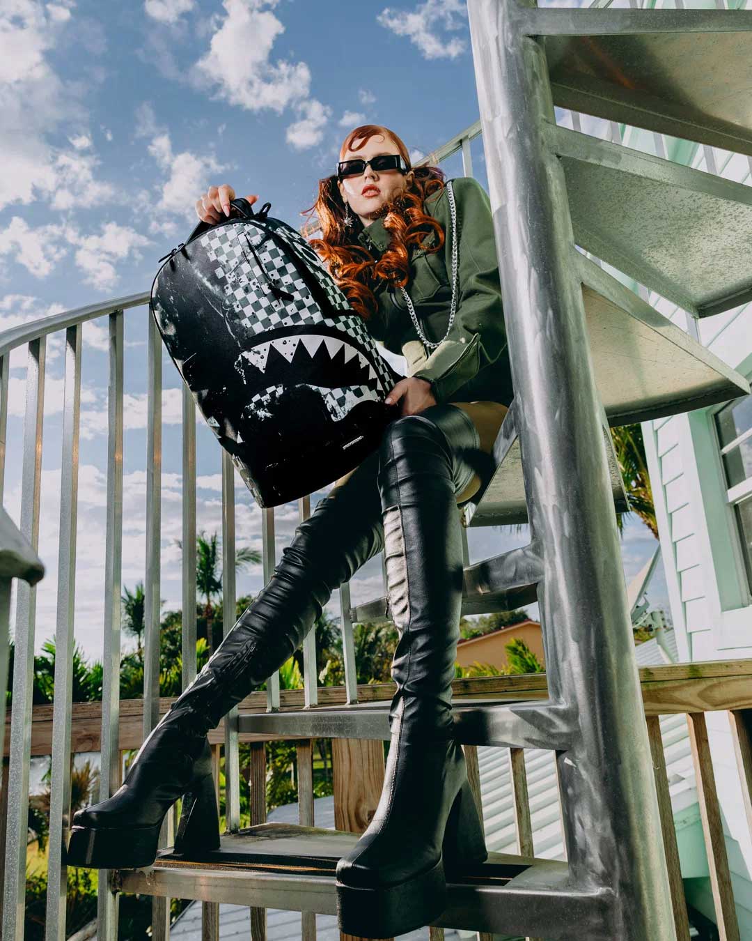 Sprayground Canvas Chaos Backpack, worn by a model