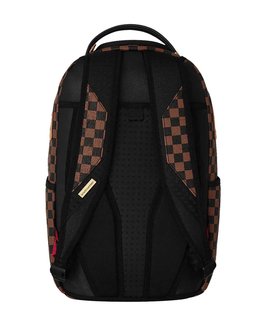 Sprayground Chess Not Checkers Backpack, back view showing padded shoulder straps