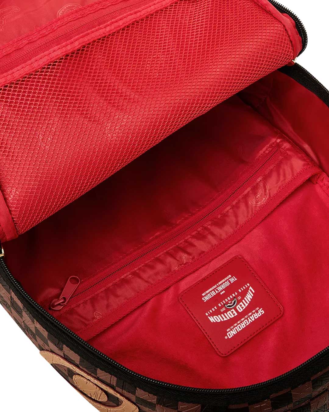 Sprayground Chess Not Checkers Backpack, interior lining and compartments