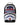 Sprayground First Place Chase Backpack, white and navy racing backpack with embroidered patches and stitched shark mouth, front view